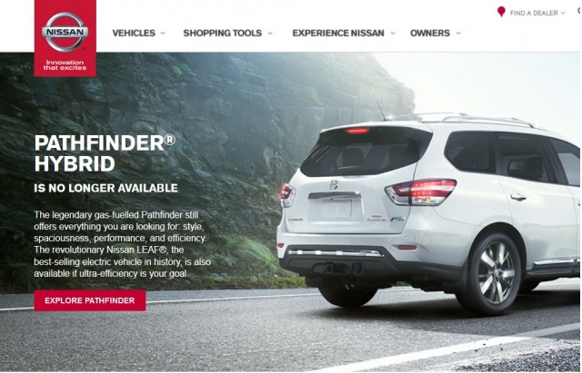 2014 Nissan Pathfinder Hybrid information page on Nissan North America website, Jun 2015