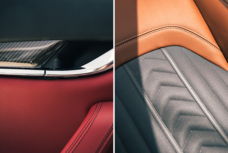 For 2017 the Quattroporte comes in two distinct trim variations: GranSport (left) which focuses on power, aggressiveness and the color red and GranLussso (right) which uses subtle styling cues and luxurious materials like silk fabric from Ermenegildo Zegna.