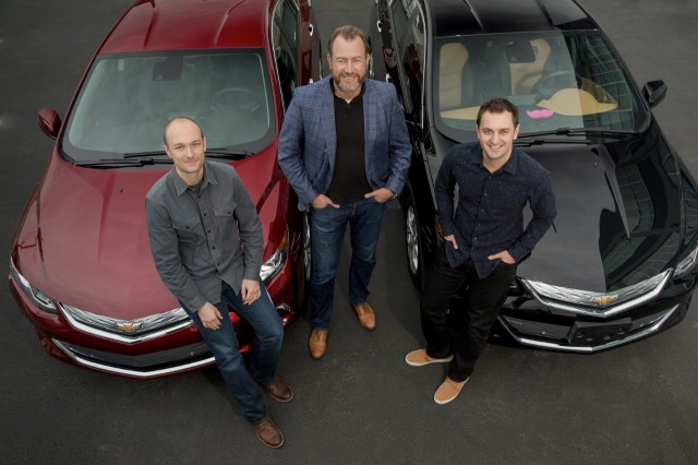 General Motors' Dan Ammann (center) with Lyft's John Zimmer (right) and Logan Green (left)